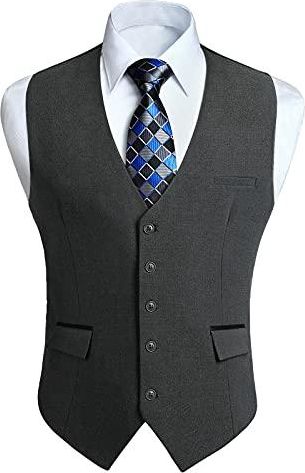 Gilet Costume Homme HISDERN à Carreaux - Coton - Business Casual - Mariage Ou Bureau - Taille Réglable