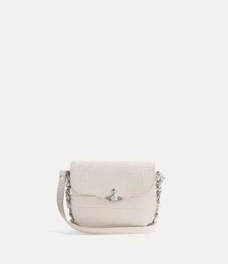 Vivienne Westwood Hunter Flap Crossbody Emboss Croc Leather -Pearl-white