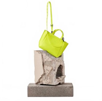 Ampersand As Apostrophe Womens Leather Micro Tote Bag In Neon Yellow