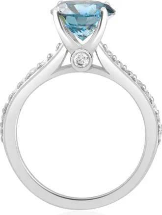 Pompeii3 2Ct TW Round Brilliant Cut Blue Diamond Engagement Ring 14k White Gold