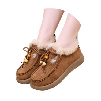 Generic Womens Suede Platform Loafers with Fur Lined Fashion Suede Furry Collar Slip On Winter Ankle Boots Winter Outdoor Daily Work Walking Shoes (Brown,6.5)