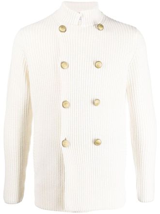 Brunello Cucinelli double-breasted knitted cardigan - men - Virgin Wool/Silk/Cashmere - 52 - White