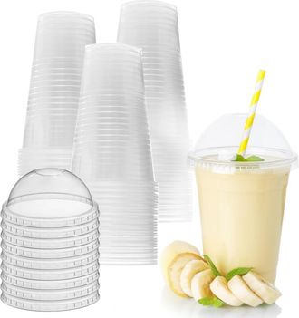 OEM Lot De 100 Gobelets En Plastique Pour La Maison Et Le Garde-manger Avec Couvercles, Gobelets &Agrave; Smoothie, Gobelets &Agrave; Caf&eacute; Glac&eacute; Avec Couvercles, Gobele