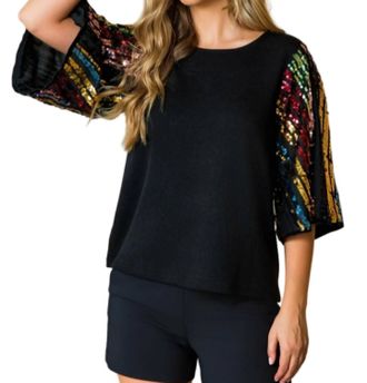THML Clothing Mariah Sequin Top In Black
