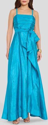 Tahari by ASL Ruched Metallic Sleeveless Gown in Blue Jewel at Nordstrom, Size 16