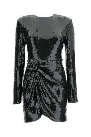 Rotate Black Olive Sequined Round-Neck Mini Dress