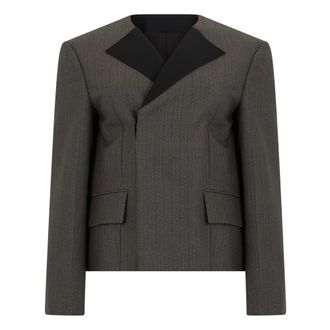 Bottega Veneta Dubbele rij knopen jas met zakken - Dames - Jassen - Grijs - Maat: 2XS Wol
