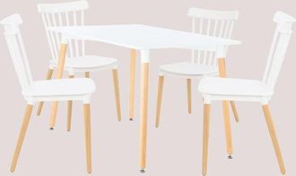 Sklum Sklum - Set Tavolo da Pranzo Rettangolare in Legno di Faggio e mdf (120X80 cm) e 4 Sedie Royal