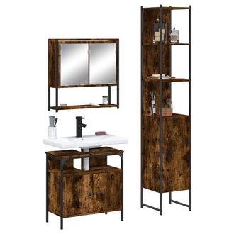 vidaXL Vidaxl - Set De Muebles Ba&ntilde;o 3 Pzas Madera Contrachapada Roble Ahumado
