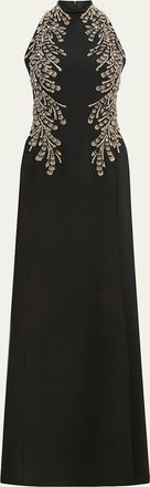 Jenny Packham Elu Beaded Crepe Halter Gown