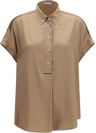 Brunello Cucinelli Beige Silk Shortsleeve Womens Shirt