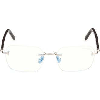 Tom Ford 54mm Rectangular Blue Light Blocking Optical Glasses in Palladium Black /T Logo at Nordstrom