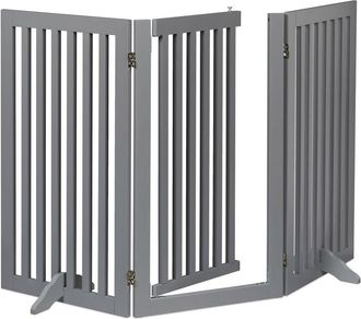 Relaxdays Relaxdays - Barrera Seguridad Perros, Valla Protectora Con Puerta, Para Escaleras, 92x154cm, Plegable, Sin Taladrar, Gris