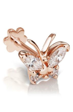 Maria Tash Diamond Butterfly Threaded Stud Earring in 18K Rose Gold/Diamond at Nordstrom