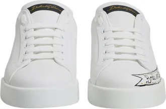 Dolce & Gabbana White Leather Low Top Lace Up Sneakers Mens Shoes (Pre-Owned)