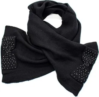 Portolano Minerva Embellished Bow Scarf in Black at Nordstrom