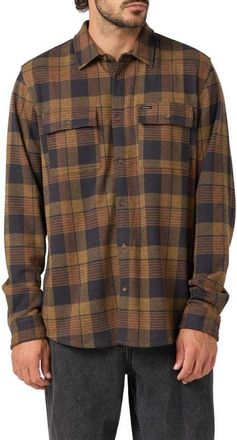 O'Neill Sutton Plaid Stretch Flannel Button-Up Shirt in Dark Khaki at Nordstrom, Size Xx-Large