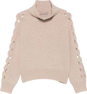 D.exterior Trui met Rolkraag en Kantdetails op de Mouwen - Dames - Coltruien - Beige - S - Truien & Vesten