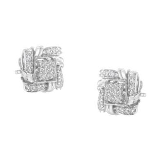 House of Brilliance Silver 1/2 Ct Round Diamond Stud Earrings in White at Nordstrom