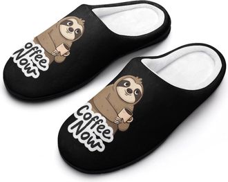 Generic Sloth Coffee Now Funny Mens Cotton Slippers Soft Non-Slip Rubber Sole House Slipper Indoor Outdoor