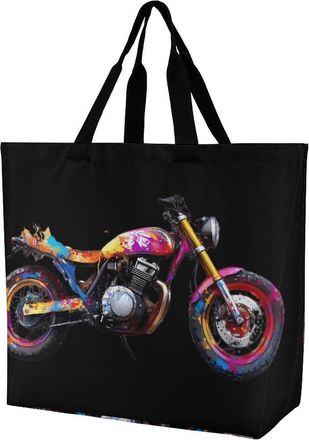 Generic Graffiti Motorcycle Tote Bag Reusable Grocery Shopping Bags Large Travel One Shoulder Handbag for Picnic Work