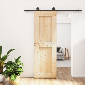 Berkfield Home Sliding Door with Hardware Set 70x210 cm Solid Wood Pine in Brown