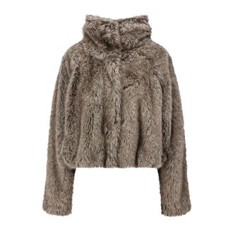 Alysi Abrigo Corto Efecto Pelo - Jackets - Mujer - Marr&oacute;n - XS
