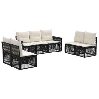 vidaXL Conjunto De Sof&aacute;s De Jard&iacute;n 7 Pcs Negro Y Blanco Crema Vidaxl