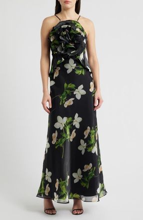 Julia Jordan Floral Organza Gown in Black Multi at Nordstrom, Size 10