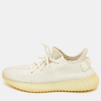 adidas White Knit Fabric Boost 350 V2 Triple White Sneakers Size 38 2/3