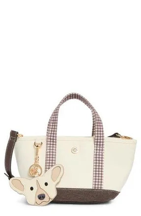Nanette Lepore Small Convertible Denim Twill Satchel with Accessories in Soft Beige /Brown Gingham at Nordstrom Rack