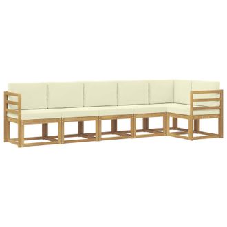 vidaXL Conjunto De Sof&aacute;s De Exterior 6 Pcs Blanco Y Crema Poli&eacute;ster Vidaxl
