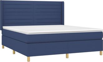vidaXL Cama Box Spring Colch&oacute;n Y Luces Led Tela Azul 180x200 Cm Vidaxl
