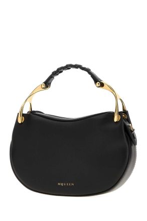 Alexander McQueen Womens Black Leather Mini Wishbone Handbag Blackgold Borse A Mano Bag