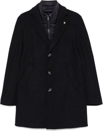 Manuel Ritz Blauwe Wollen Blend Gelaagde Jas - Heren - Mantel - Blauw - 3XL - Wol - Jassen