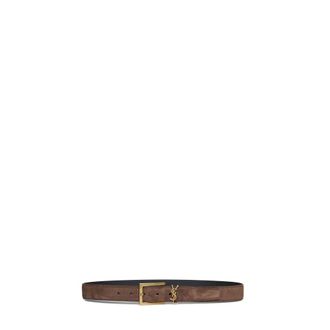 Saint Laurent Cassandre Suede Belt - female - Saint Laurent - Belts - Brown - 70 CM - Accessories