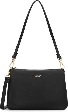 Kazar Zwarte leren posttas met gouden details - Dames - Schoudertassen - Zwart - ONE Size - Leer - Tassen