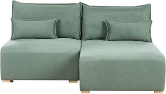 Beliani Sof&aacute; Modular Esquinero De Tela Izquierdo Con Funci&oacute;n De Cama Y Almacenaje Verde Claro Nerbo