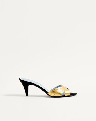 Valentino Garavani Sandalo Slide Foliefoliage In Camoscio 65Mm Donna NERO/ORO 35.5