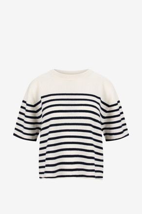 Lisa Yang Gestreifter Kurzarm-Pullover aus Kaschmir Clia