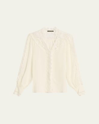 Kobi Halperin Miguel Embroidered Sheer-Inset Silk Blouse