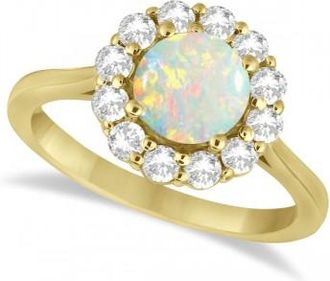 Allurez Halo Diamond Accented and Opal Lady Di Ring 14K Yellow Gold (2.14ct)