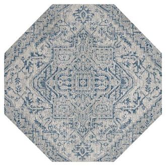 Jonathan Y Designs Estrella Bohemian Medallion Textured Weave Octagon Indoor/Outdoor Area Rug in Navy/gray at Nordstrom, Size 5Ft 0In X 5Ft 0In