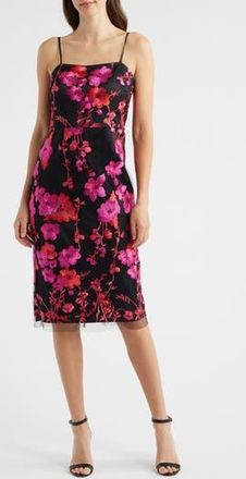 Eliza J Embroidered Mesh Dress in Blk Fuschi at Nordstrom Rack, Size 10