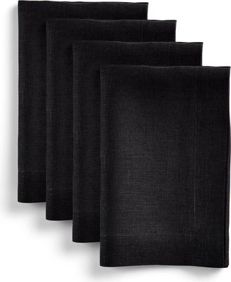 Solino Home Linen Dinner Napkins Set of 4, 20 x 20 Inch for Dining Table, Holiday and Everyday Table Decor - Diana in Black at Nordstrom, Size Large