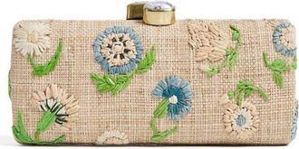 Pamela Munson Petite Fleur Raffia Clutch in Natural/Pastel at Nordstrom