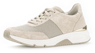 Gabor Keilsneaker GABOR ROLLINGSOFT, Damen, Gr. 36, beige (hellbeige), Textil, Veloursleder, unifarben, Schuhe Keilsneaker, Freizeitschuh, Halbschuh, Schn&uuml;r
