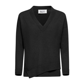 Silvian Heach Asymmetrische V-hals Knit - Dames - V-hals truien - Zwart - 2XS - Polyester - Truien & Vesten