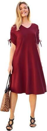 Jessica London Tie Sleeve Midi Dress in Rich Burgundy at Nordstrom, Size Large