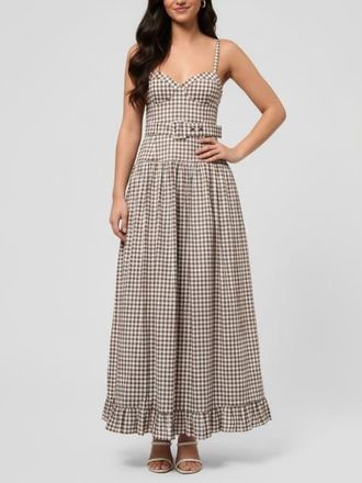 Rachel Roy Elodie Sweetheart Neck Maxi Dress in Ivory Brown Gingham at Nordstrom, Size 10